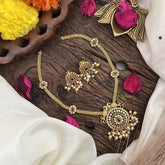 Vriksham Addigai Gold Pendant Short Neckpiece-Gold bead and Pearl-Red Green-G17940